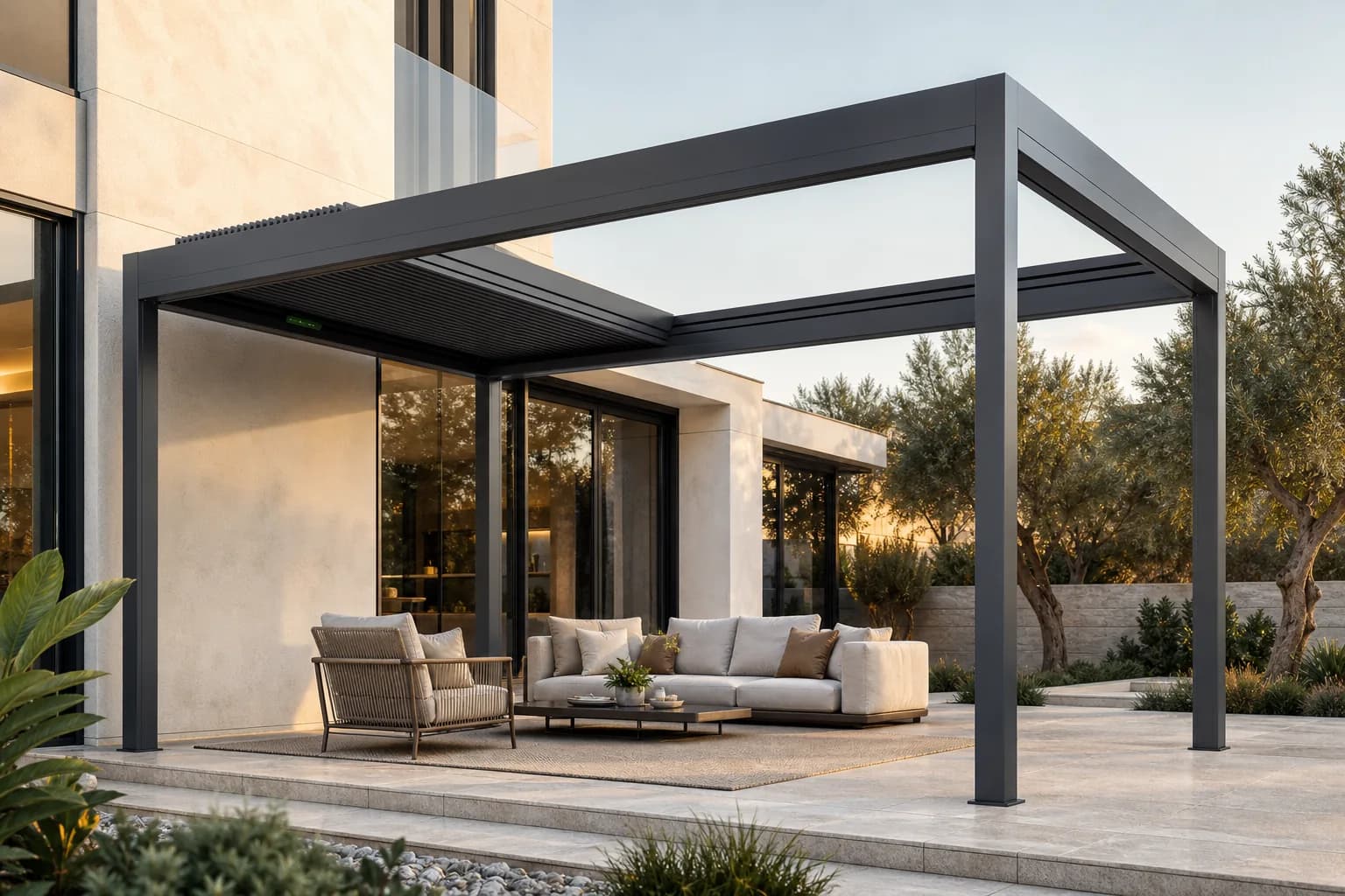RKOVE E3 Rotating Retractable Open Sky smart pergola environment